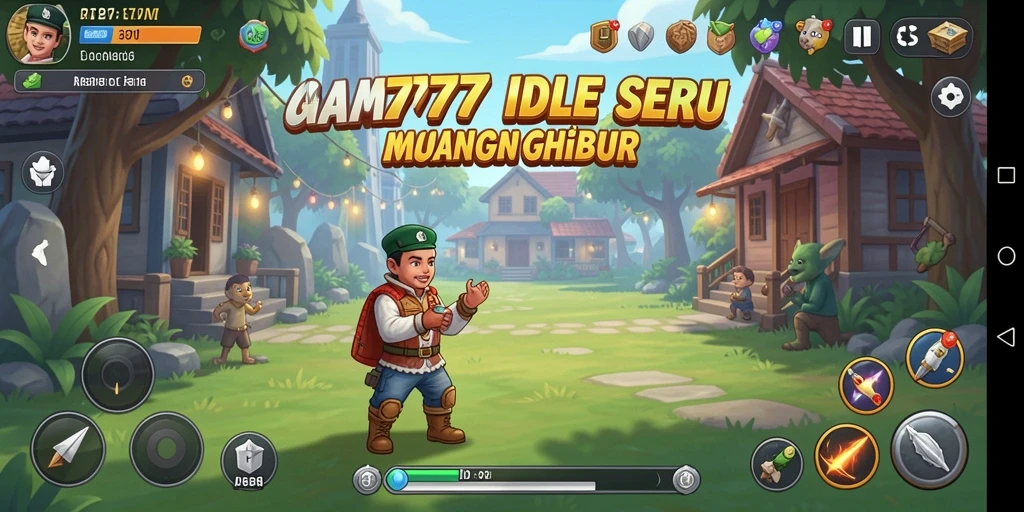 Screenshot A7777 menunjukkan karakter sedang mengumpulkan sumber daya dengan gameplay Idle yang menarik.