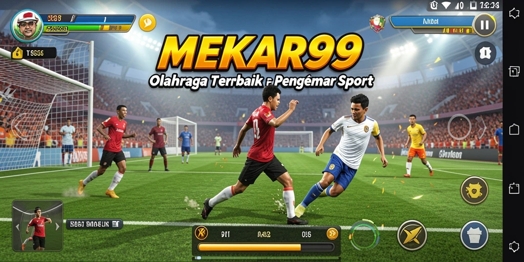 Tangkapan layar gameplay MEKAR99 yang menunjukkan aksi olahraga mendebarkan.