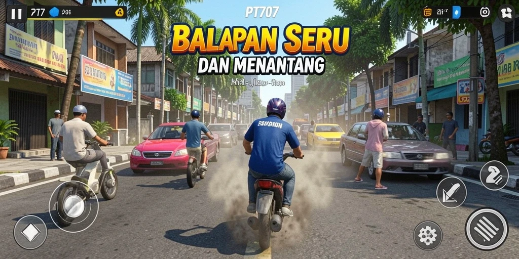 Screenshot utama PT707 yang menampilkan aksi balapan seru di jalanan.