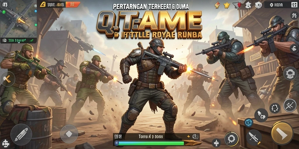 Screenshot pertarungan seru dalam gameplay QTGAME Battle Royale.