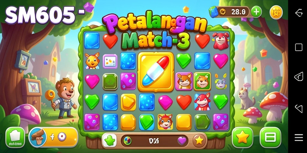Tampilan gameplay seru dalam game Match-3 SM605.