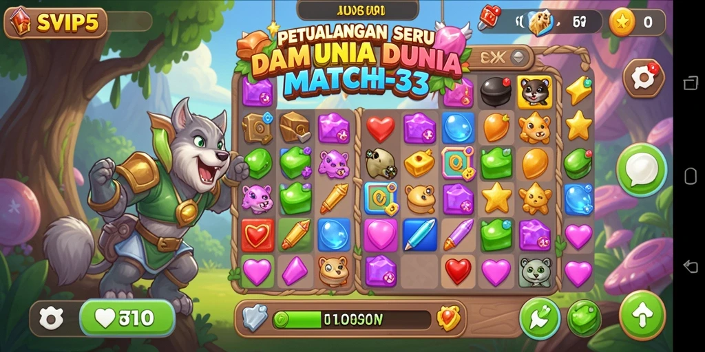 Tangkapan layar dari gameplay seru SVIP5 yang menampilkan tantangan Match-3.